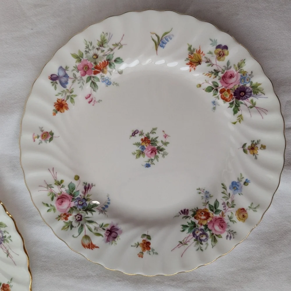 Vintage Minton Marlow Bone China Multicolor Floral Swirl Rim Salad Plates - 3